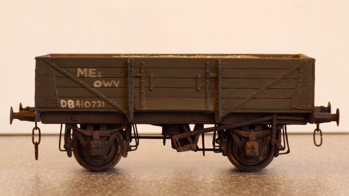 ex-LNER five-plank open, steel ends. EM. Unknown plastic kit.