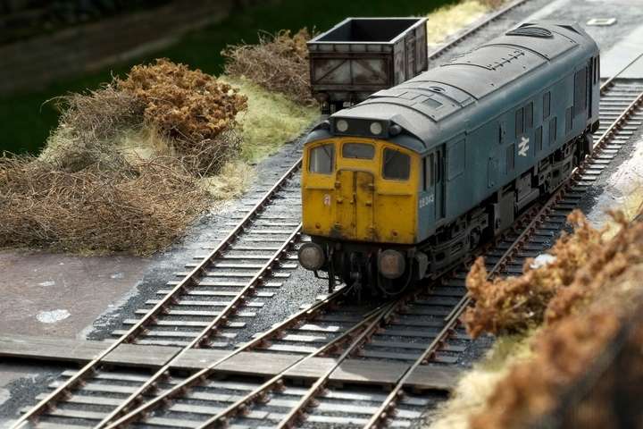 Class 31 diesel seen from the road overbridge