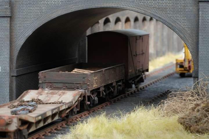 wagons parked under the bridge